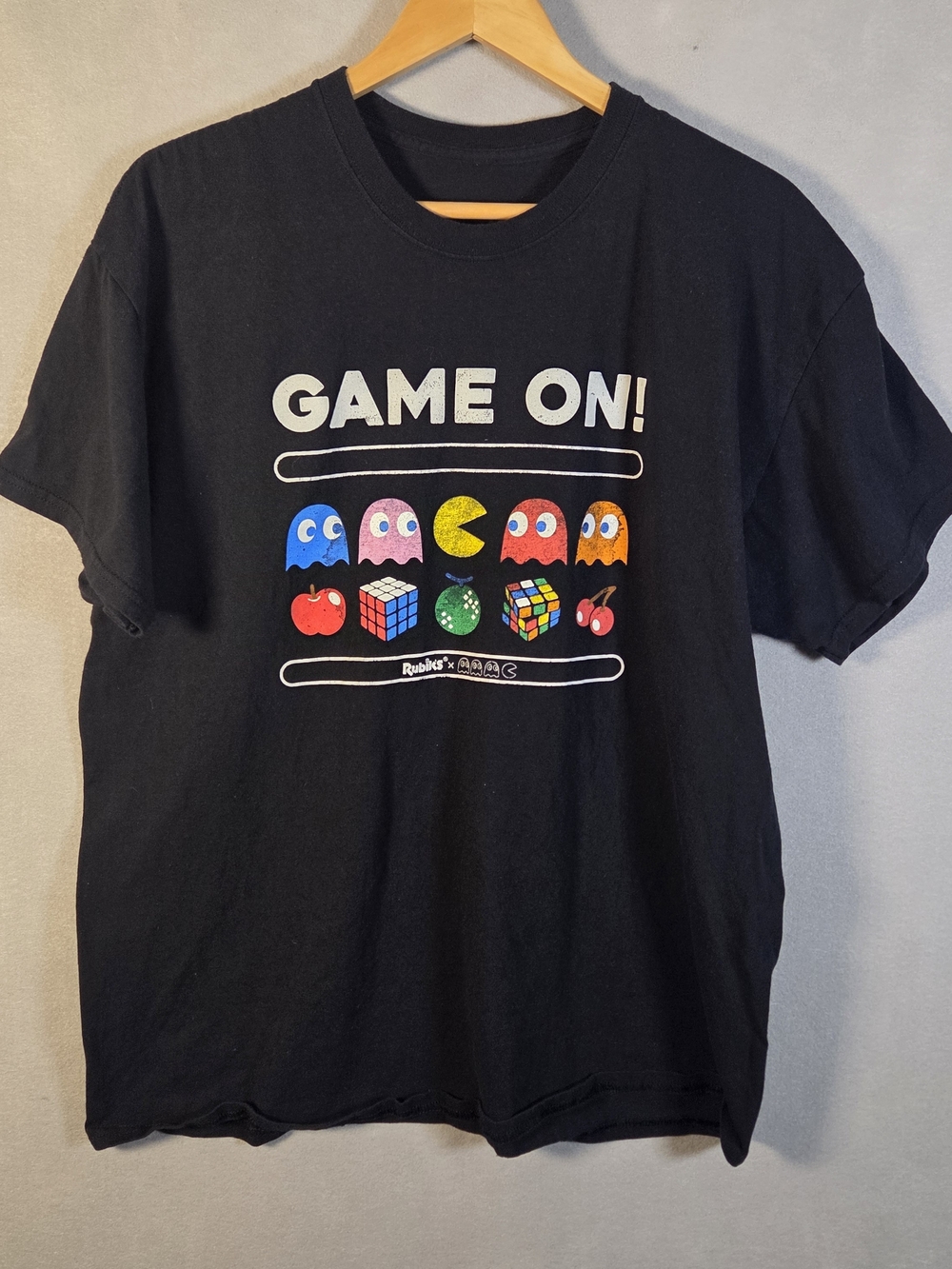Brisco Brands T-Shirt with a graphic of Pac-Man and Rubiks Cubes (S603)
